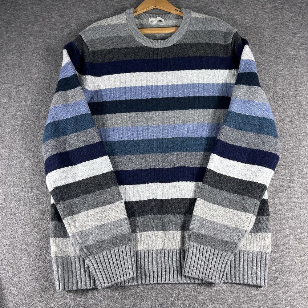 GAP 90s Mens Striped Crewneck Sweater Blue Grey Lambswool Size  XL Skater Y2K‎